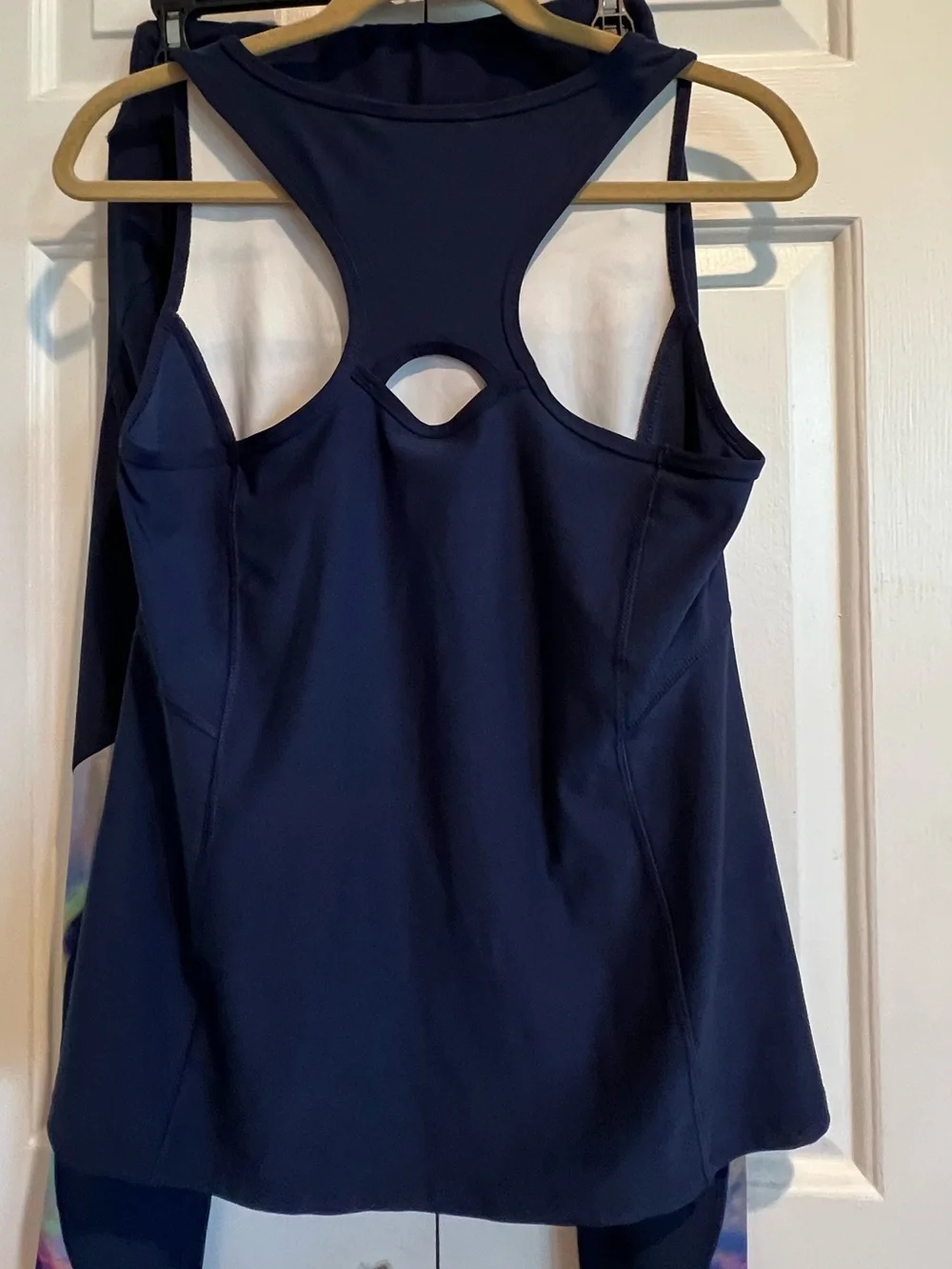 2 Pc Matching Women's Navy Active Leggings & Multicolor Tank Set, Racerback